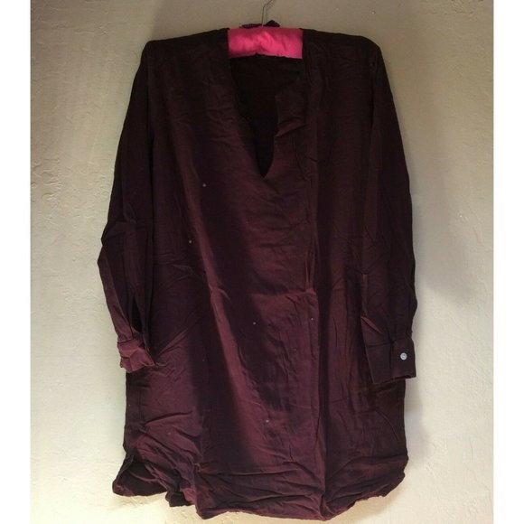 Ruti Alembika Womens Size 1 Split Neck Long Sleeve Tunic Top Lagenlook Plum